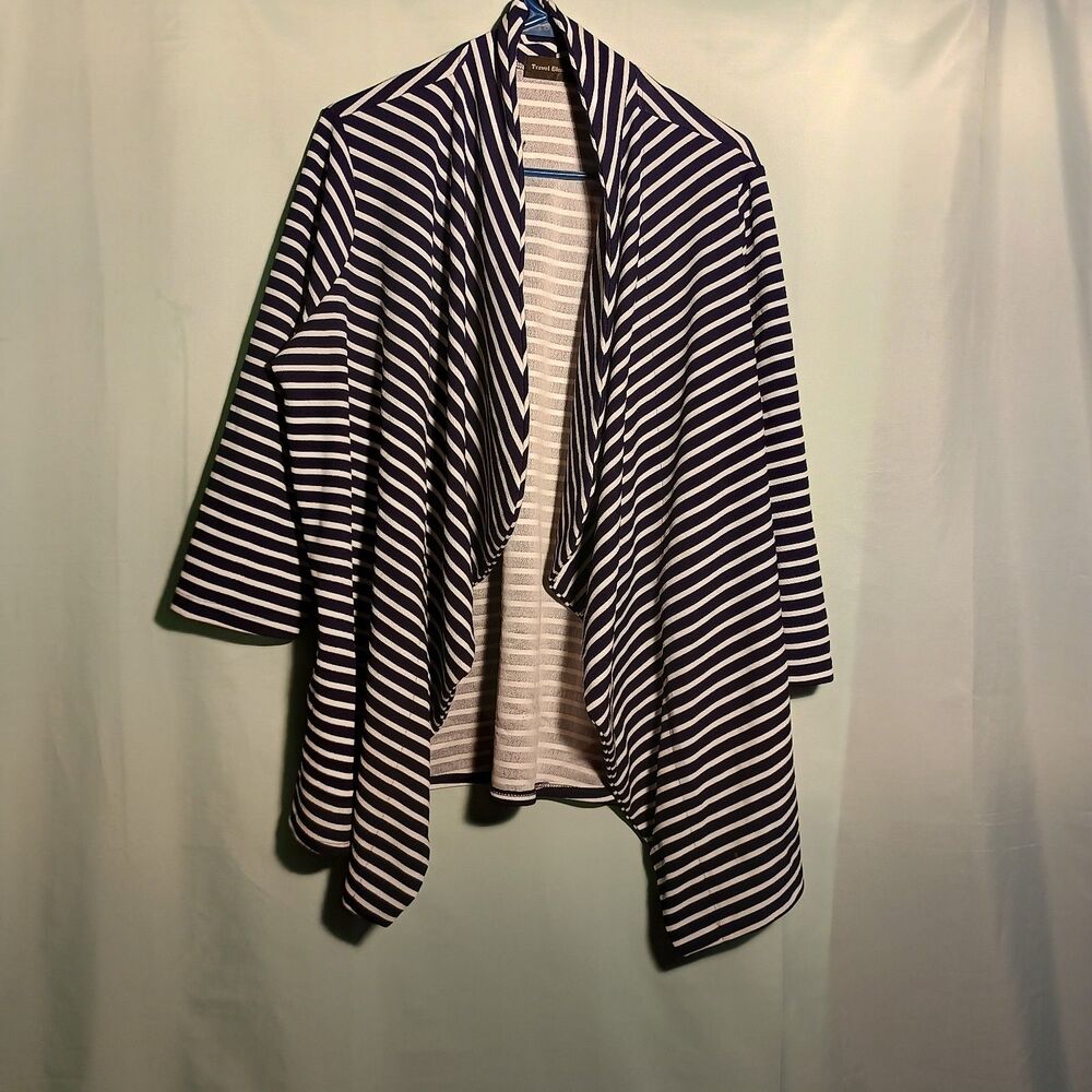 Travel Elements Navy White Striped Open Front Cardigan – Lightweight